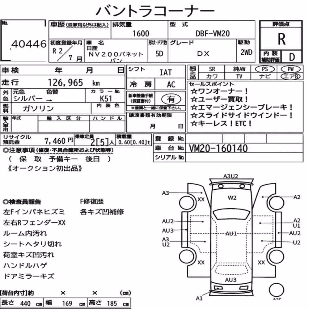 Notka aukcyjna: NISSAN NV200 VANETTE VAN DX
