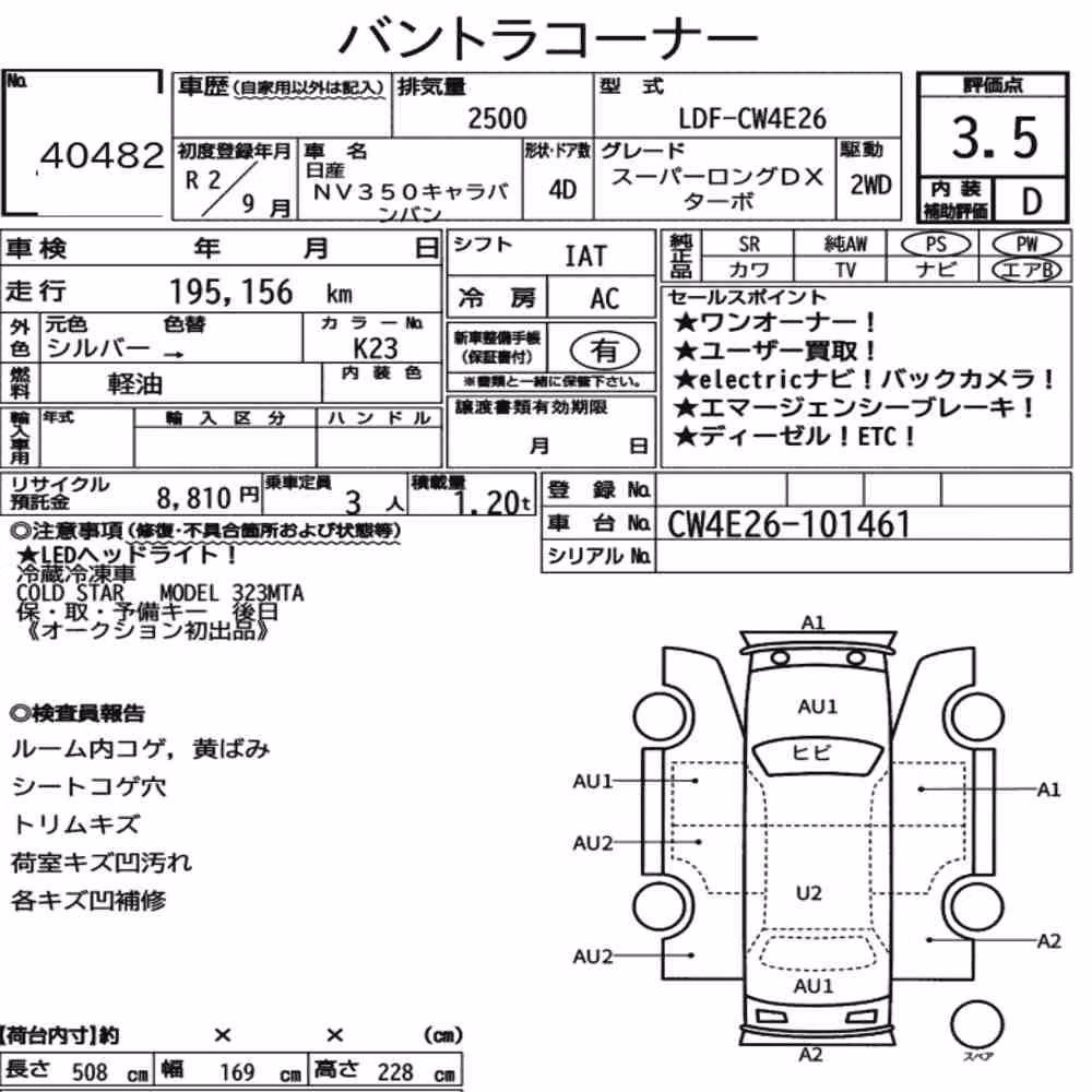 Notka aukcyjna: NISSAN NV350CARAVAN VAN 4D SUPER LONG DX TURBO