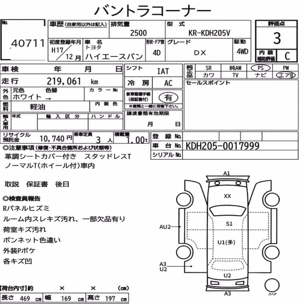 Notka aukcyjna: TOYOTA HIACE VAN 4D 4WD DX