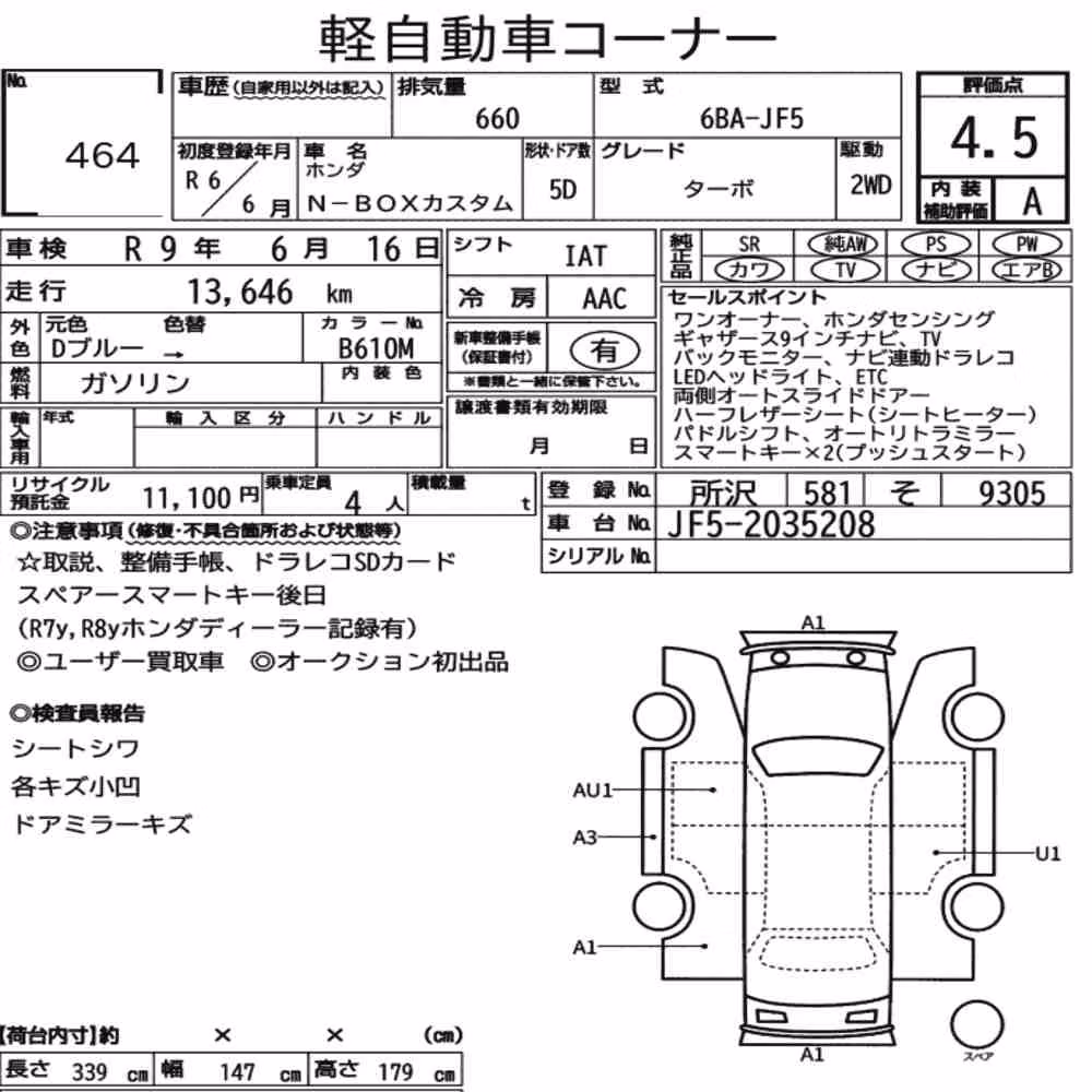 Notka aukcyjna: HONDA N-BOX CUSTOM TURBO
