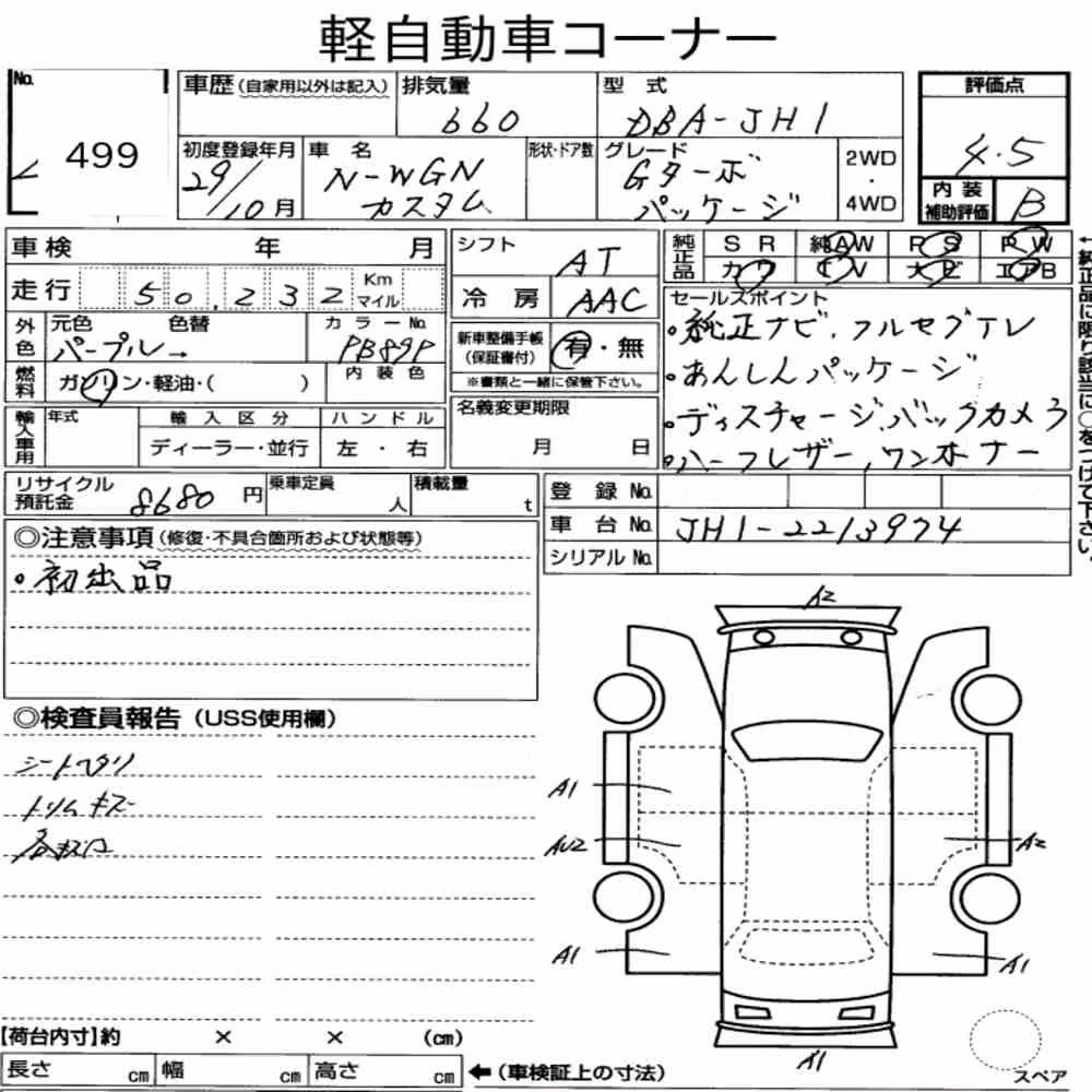 Notka aukcyjna: HONDA N-WGN CUSTOM G・TURBO PACKAGE