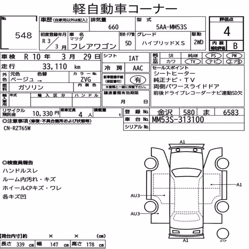 Notka aukcyjna: MAZDA FLAIR WAGON HYBRID XS