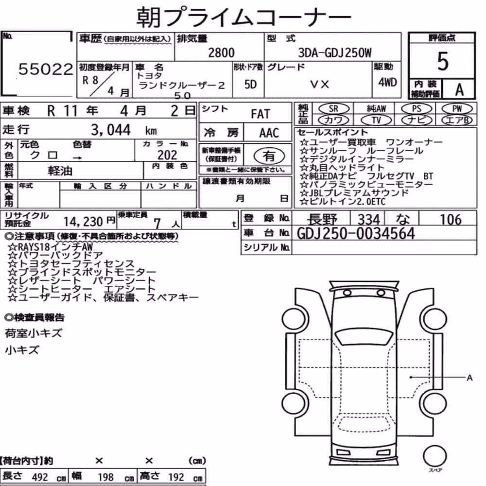 Notka aukcyjna: TOYOTA LAND CRUISER 250 4WD VX