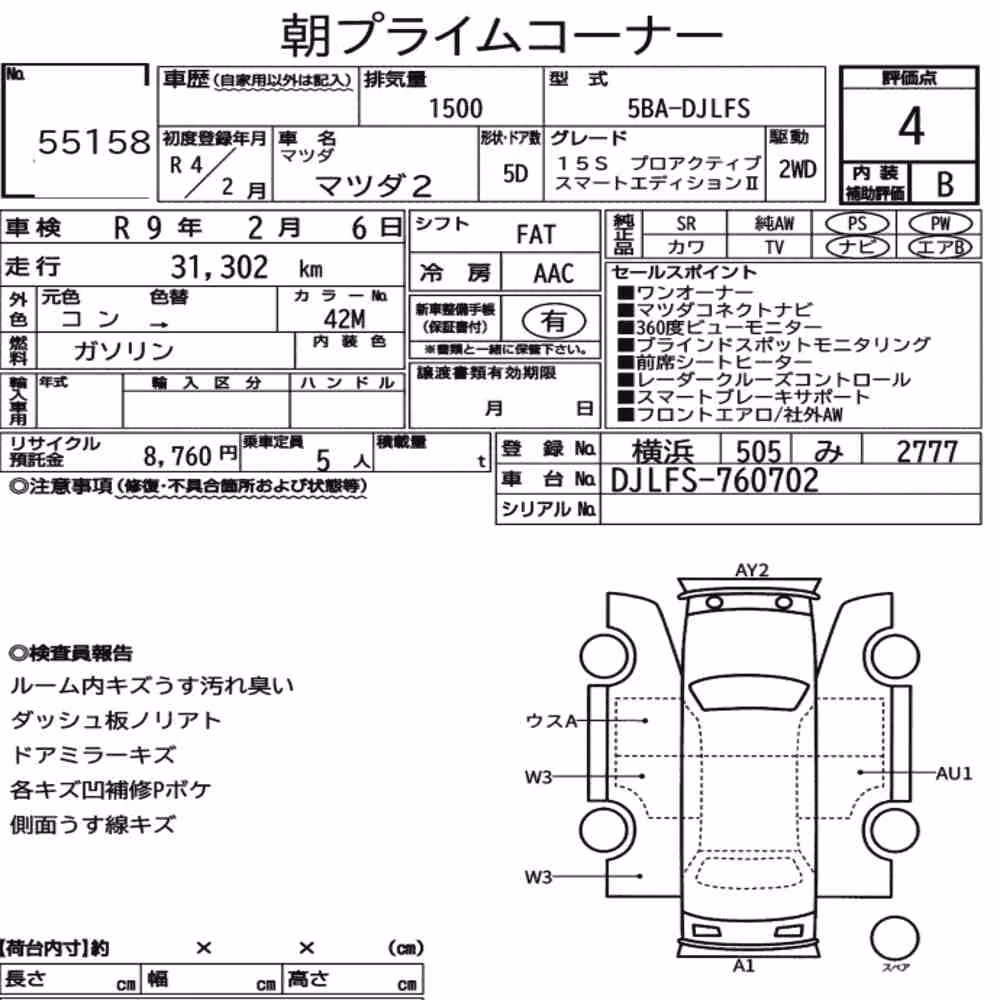 Notka aukcyjna: MAZDA MAZDA2 15S PROACTIVE SMART EDITION Ⅱ