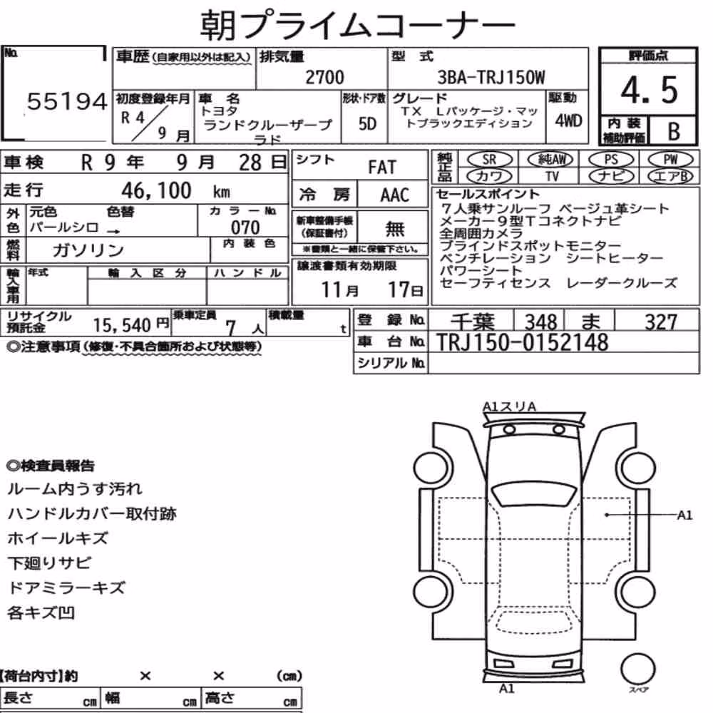 Notka aukcyjna: TOYOTA LAND CRUISER PRADO 5D 4WD TX L PACKAGE・MATT BLACK EDITION