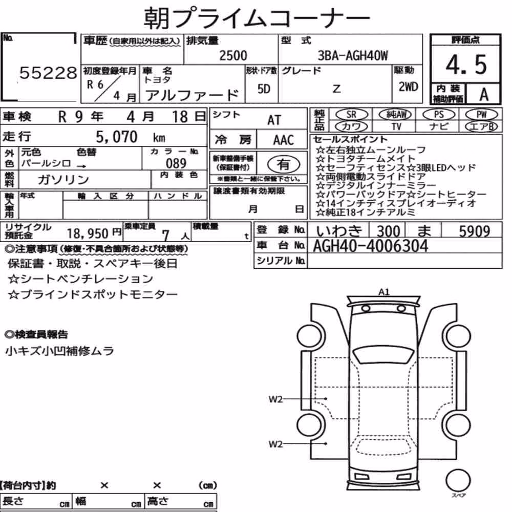 Notka aukcyjna: TOYOTA ALPHARD Z