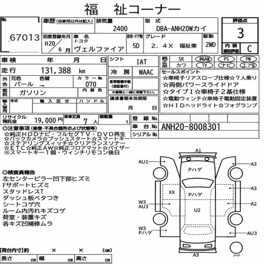 Notka aukcyjna: TOYOTA VELLFIRE OTHERS