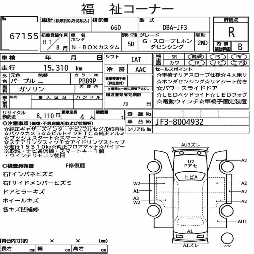 Notka aukcyjna: HONDA N-BOX CUSTOM G・SLOPE L HONDA SENSING