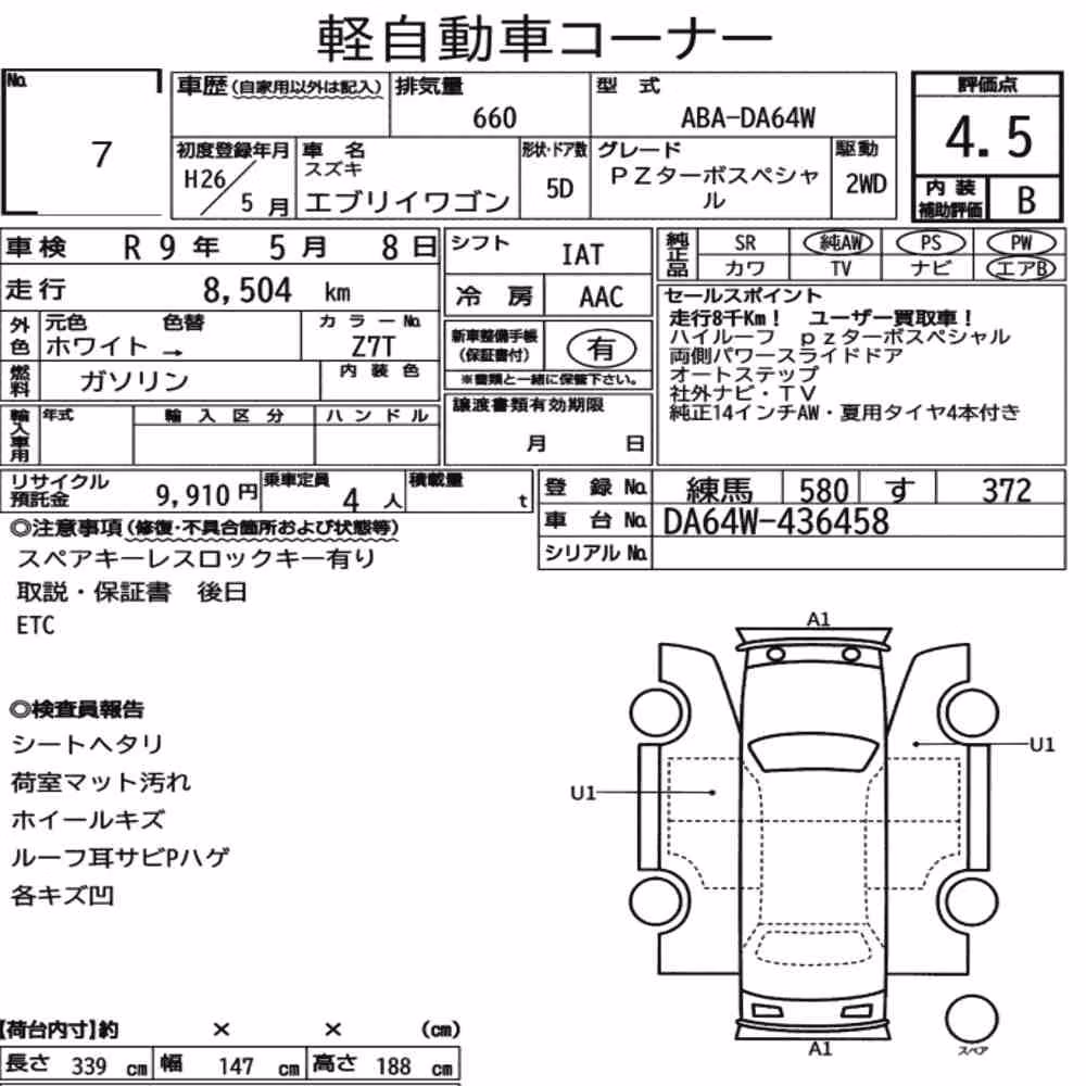 Notka aukcyjna: SUZUKI EVERY WAGON PZ TURBO SPECIAL