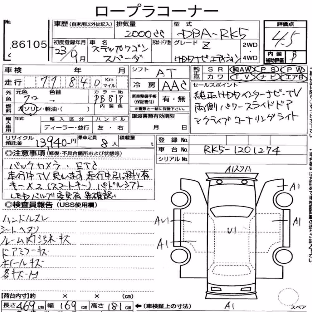 Notka aukcyjna: HONDA STEPWAGON SPADA Z HDD NAVI EDITION