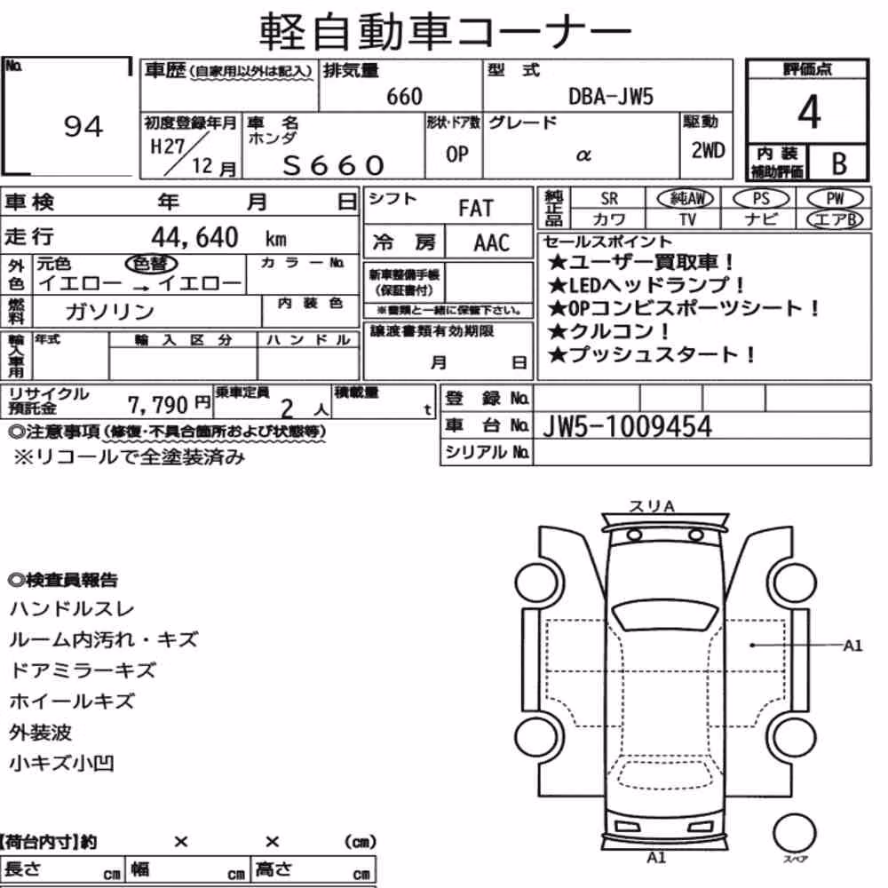 Notka aukcyjna: HONDA S660 α