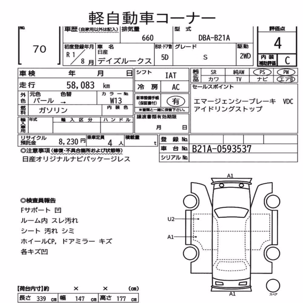 Notka aukcyjna: NISSAN DAYZ ROOX S