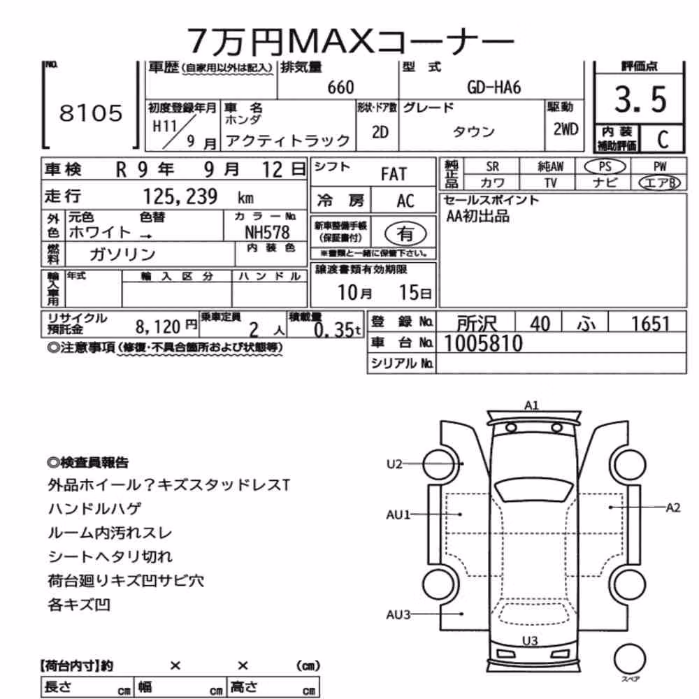Notka aukcyjna: HONDA ACTY TRUCK TOWN