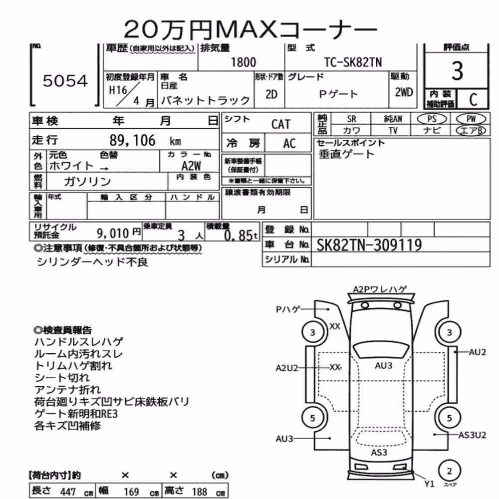 Notka aukcyjna: NISSAN VANETTE TRUCK P GATE