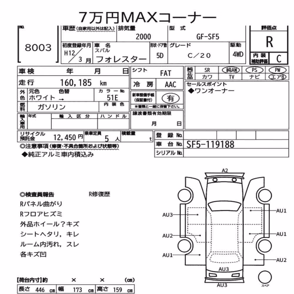 Notka aukcyjna: SUBARU FORESTER 4WD C/20