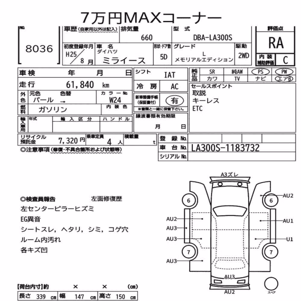 Notka aukcyjna: DAIHATSU MIRA E:S L MEMORIAL EDITION
