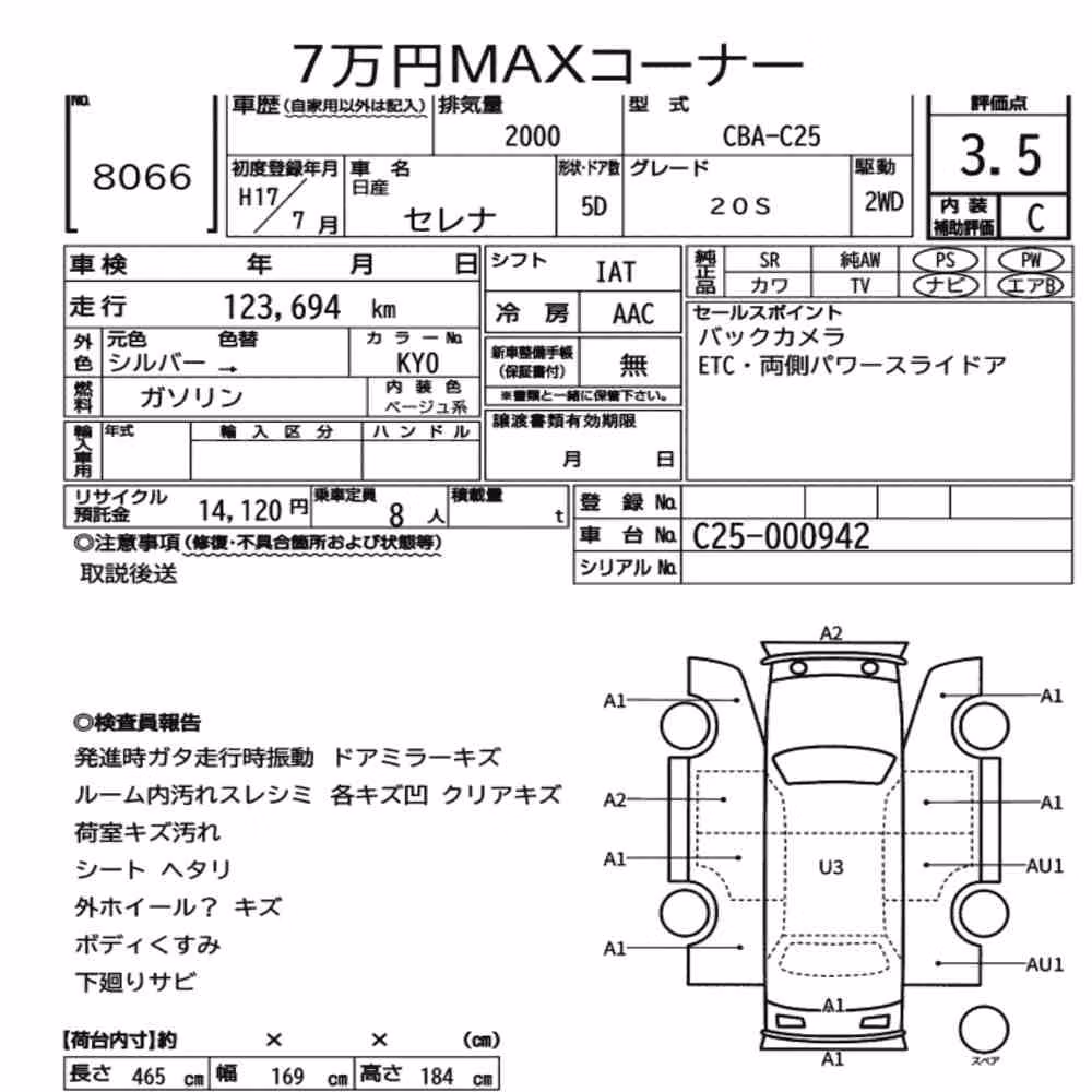 Notka aukcyjna: NISSAN SERENA 5D 20S