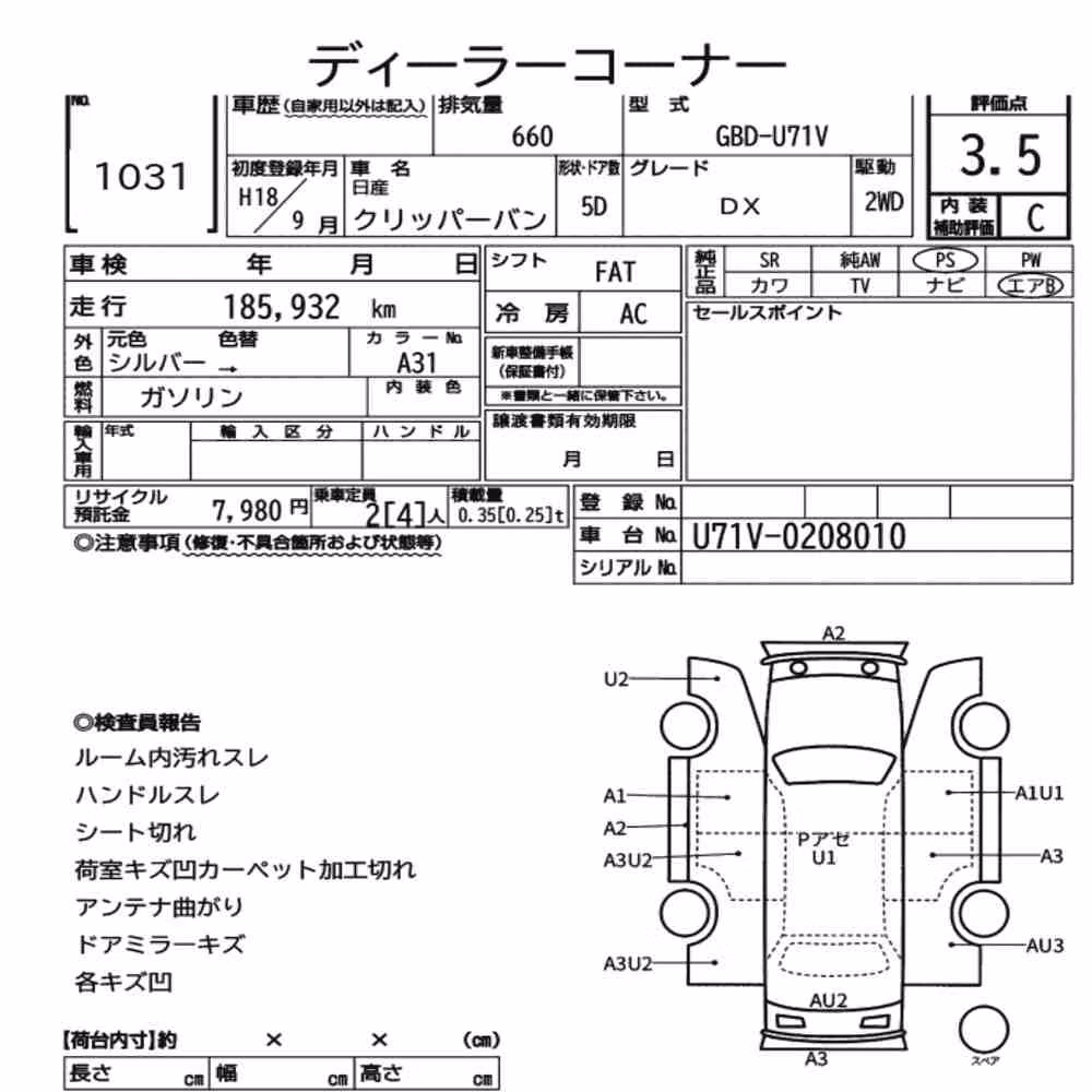 Notka aukcyjna: NISSAN CLIPPER VAN DX
