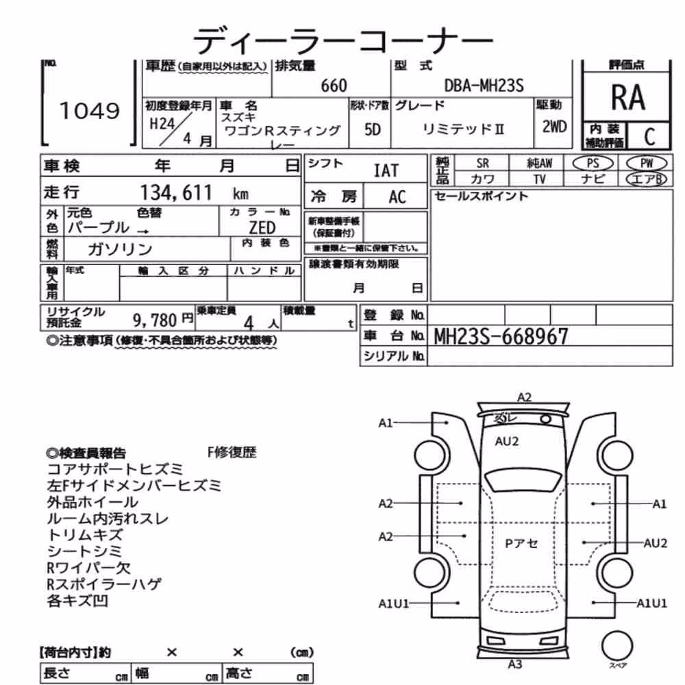 Notka aukcyjna: SUZUKI WAGON R STINGRAY LIMITED Ⅱ