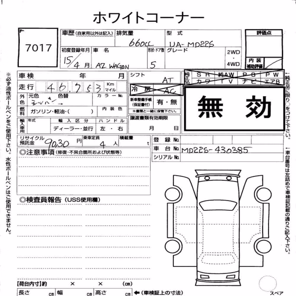 Notka aukcyjna: MAZDA AZ-WAGON 5D