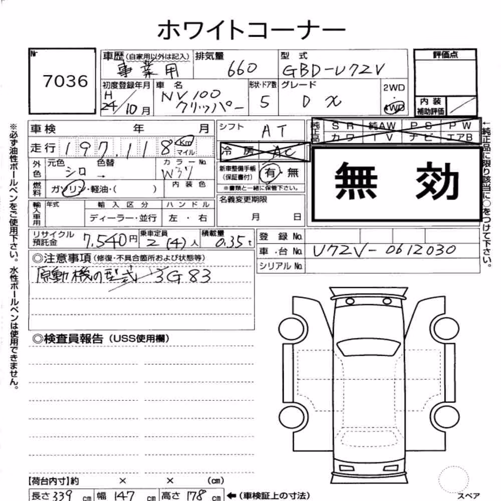 Notka aukcyjna: NISSAN NV100CLIPPER VAN 4WD DX