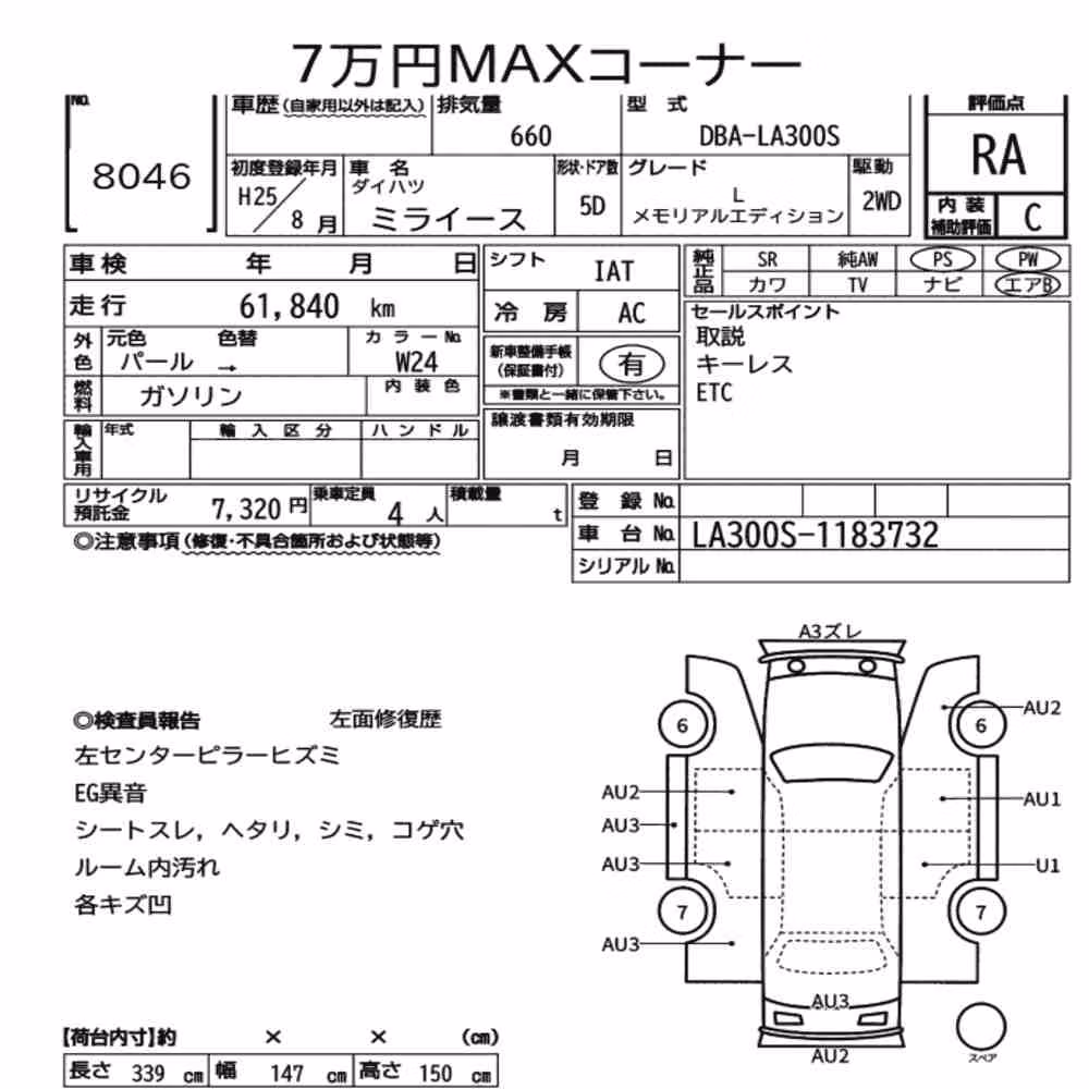 Notka aukcyjna: DAIHATSU MIRA E:S L MEMORIAL EDITION