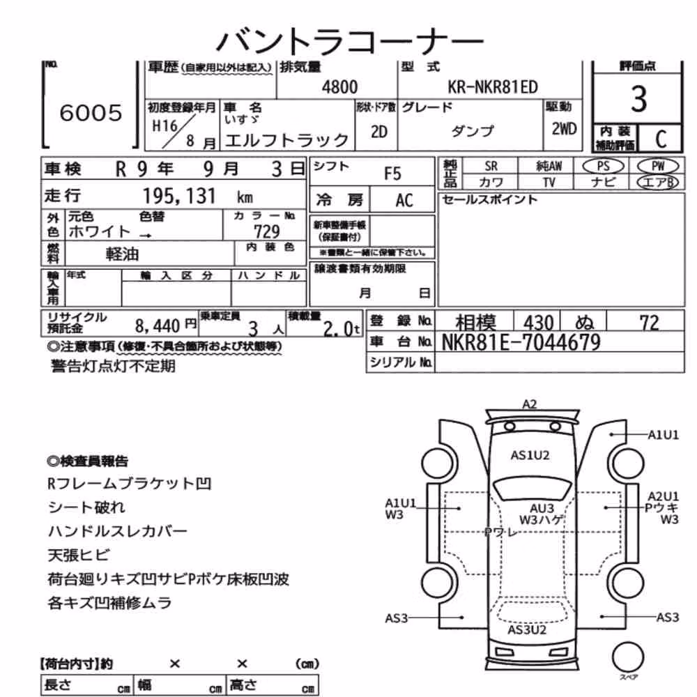 Notka aukcyjna: ISUZU ELF TRUCK 2D DUMP