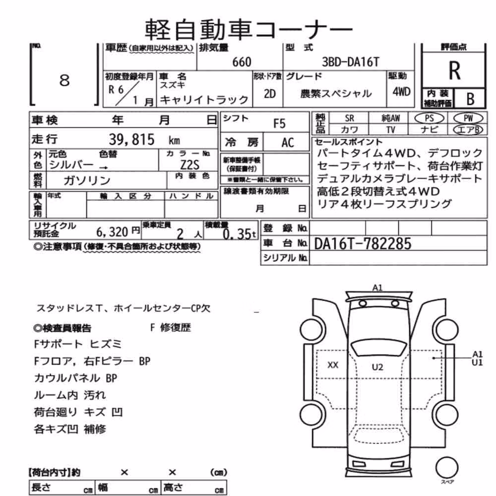 Notka aukcyjna: SUZUKI CARRY TRUCK 4WD NOUHAN SPECIAL