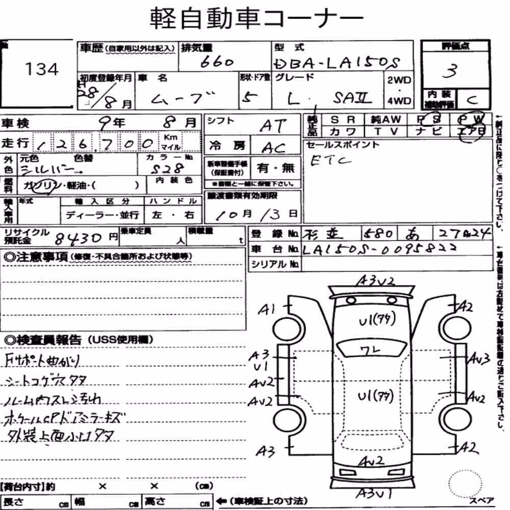 Notka aukcyjna: DAIHATSU MOVE L SAⅡ