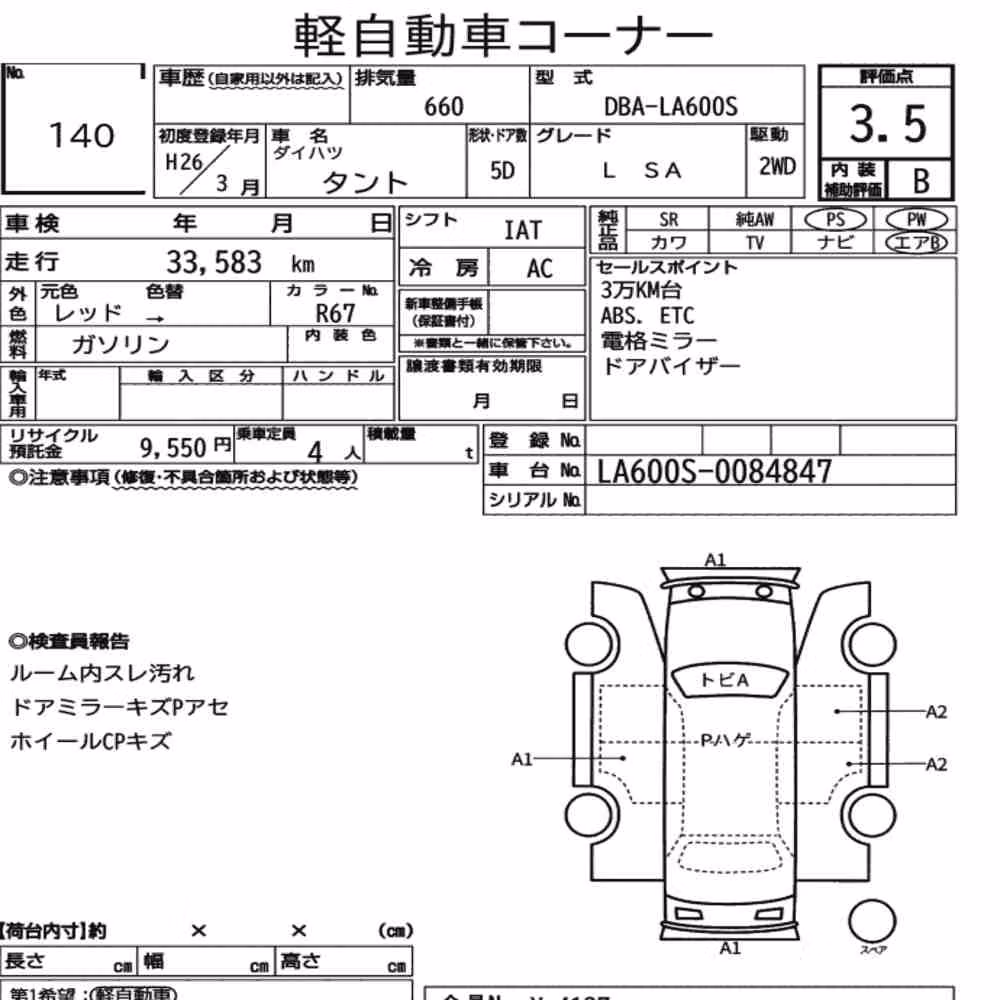 Notka aukcyjna: DAIHATSU TANTO L SA