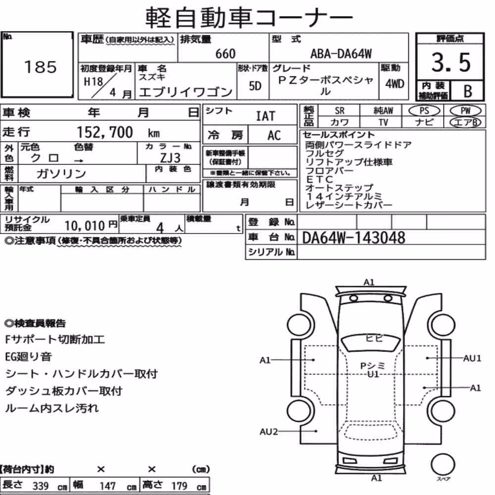 Notka aukcyjna: SUZUKI EVERY WAGON 4WD PZ TURBO SPECIAL