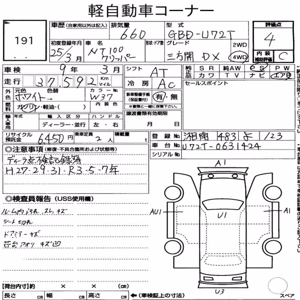 Notka aukcyjna: NISSAN NT100CLIPPER TRUCK 4WD OTHERS