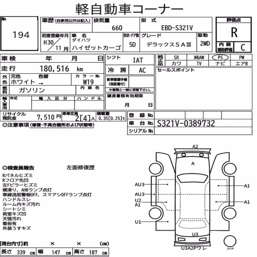 Notka aukcyjna: DAIHATSU HIJET CARGO 5D DELUXE SA Ⅲ