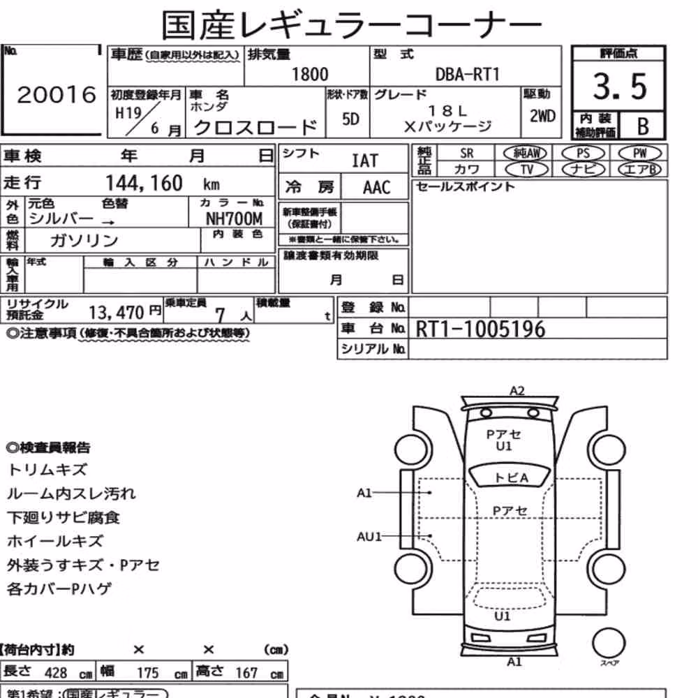 Notka aukcyjna: HONDA CROSS ROAD 5D 18L X PACKAGE