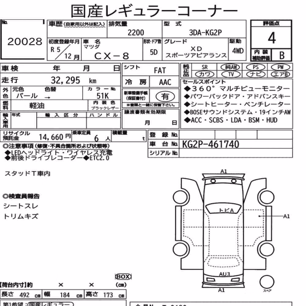 Notka aukcyjna: MAZDA CX-8 4WD XD SPORTS APPEARANCE
