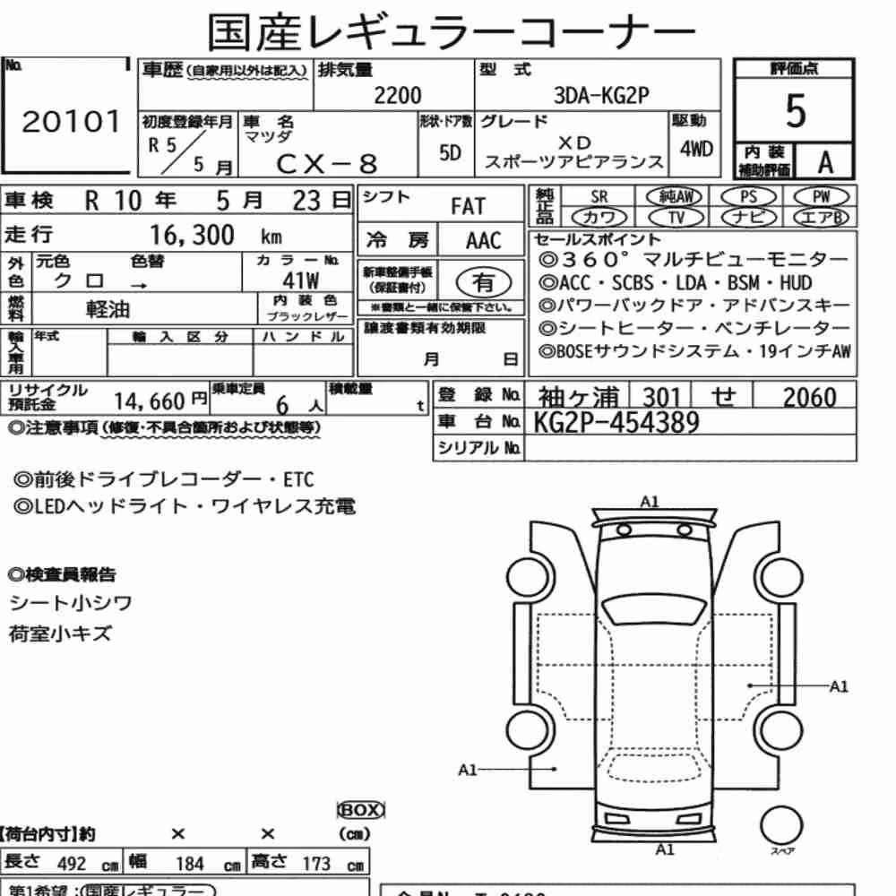 Notka aukcyjna: MAZDA CX-8 4WD XD SPORTS APPEARANCE