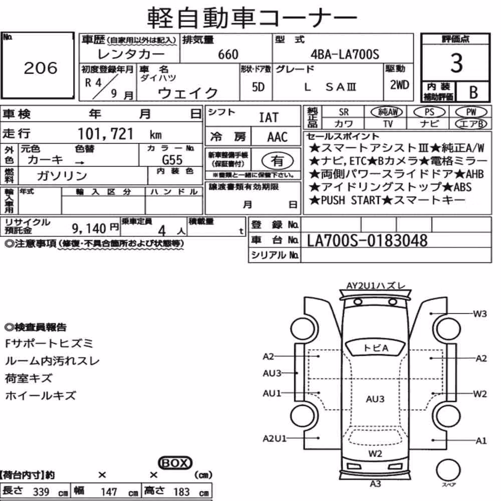 Notka aukcyjna: DAIHATSU WAKE L SAⅢ