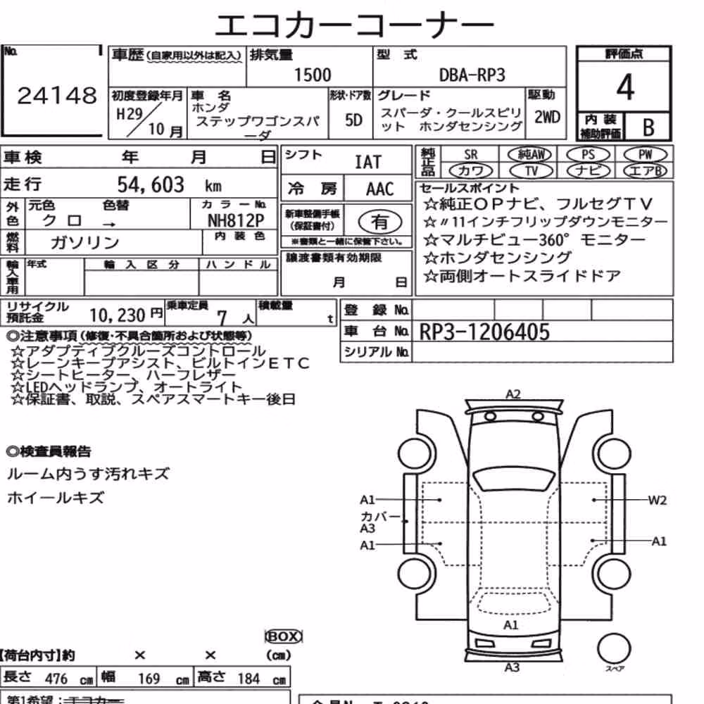 Notka aukcyjna: HONDA STEPWAGON SPADA SPADA・COOL SPIRIT HONDA SENSING