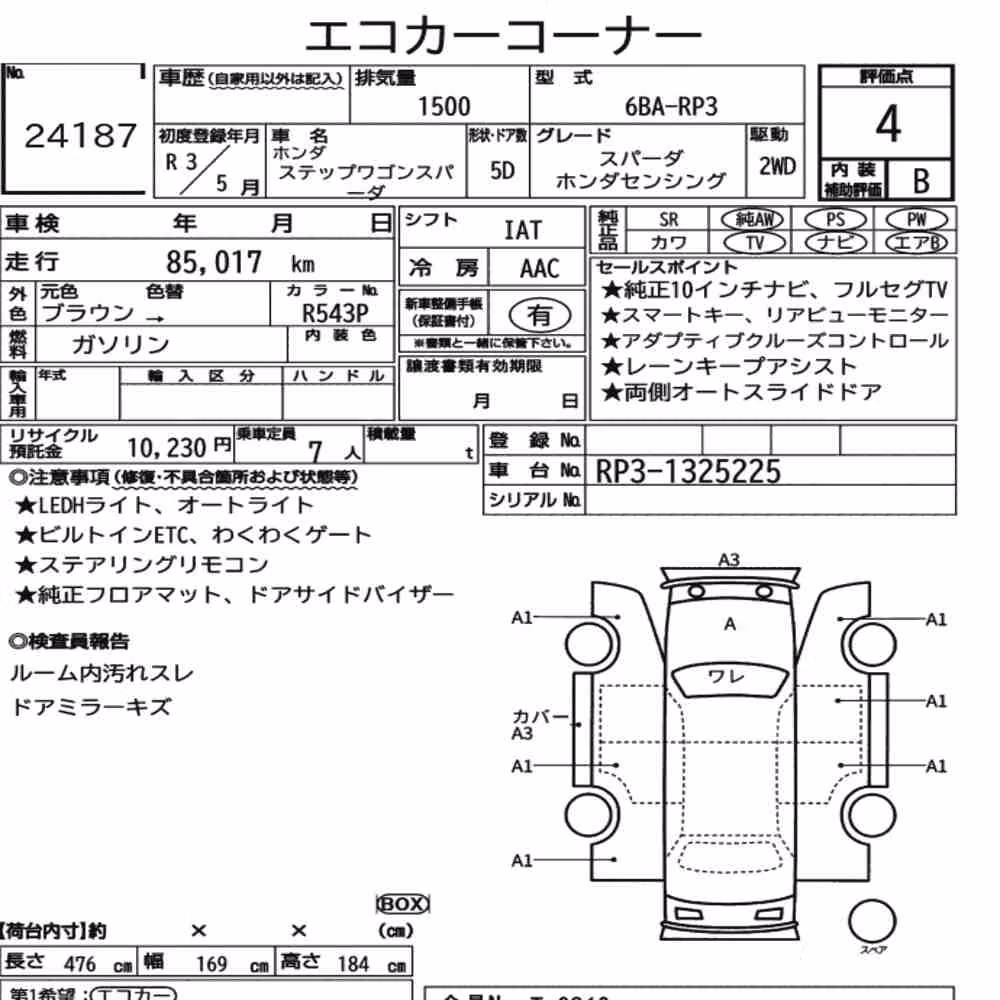 Notka aukcyjna: HONDA STEPWAGON SPADA SPADA HONDA SENSING