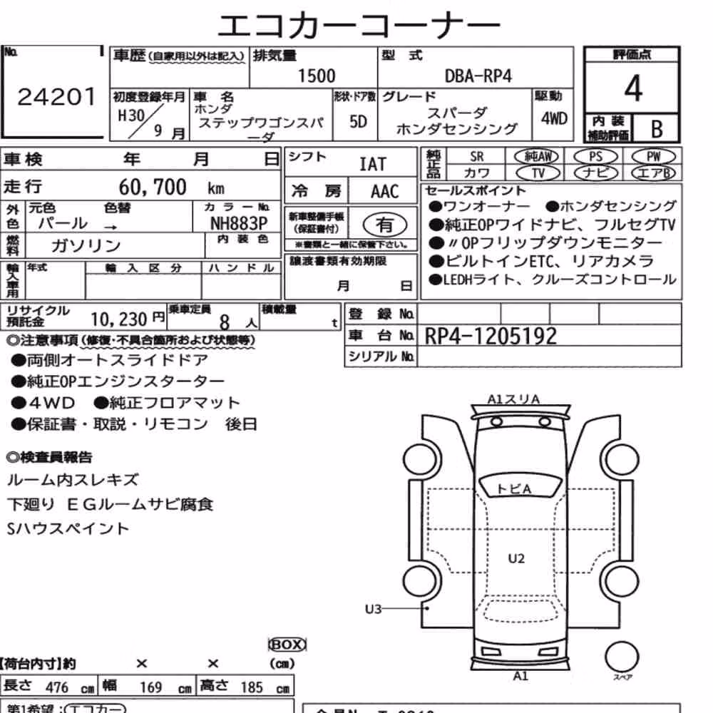 Notka aukcyjna: HONDA STEPWAGON SPADA 4WD SPADA HONDA SENSING