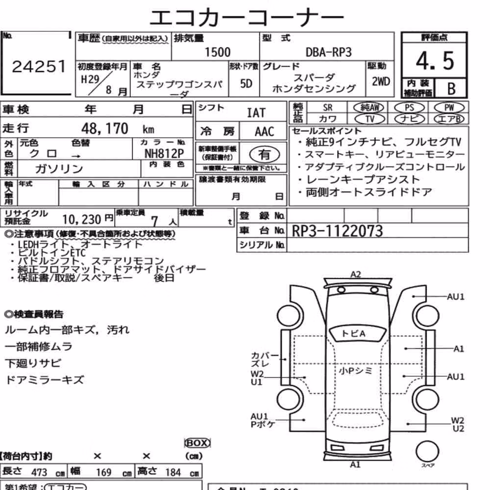 Notka aukcyjna: HONDA STEPWAGON SPADA SPADA HONDA SENSING