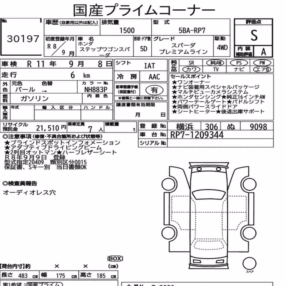 Notka aukcyjna: HONDA STEPWAGON SPADA 4WD SPADA PREMIUM LINE
