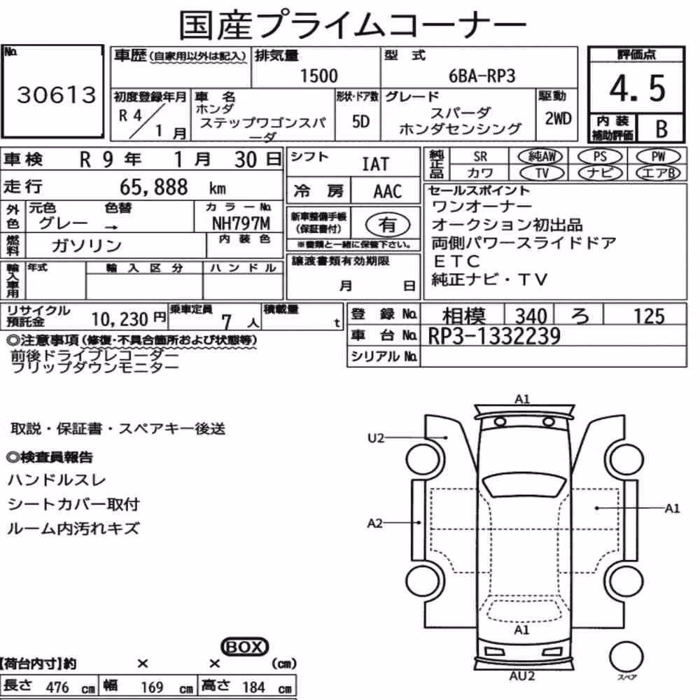 Notka aukcyjna: HONDA STEPWAGON SPADA SPADA HONDA SENSING