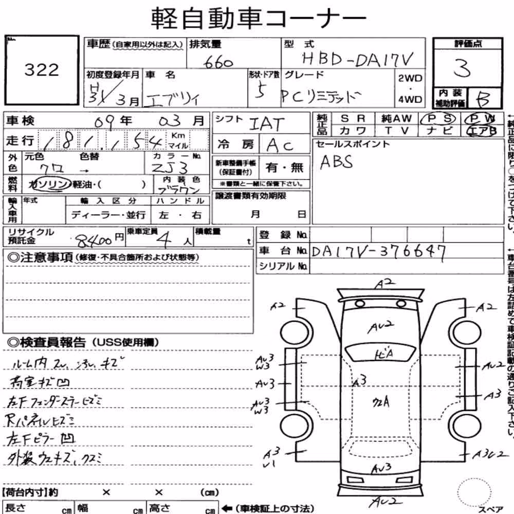 Notka aukcyjna: SUZUKI EVERY 5D PC LIMITED