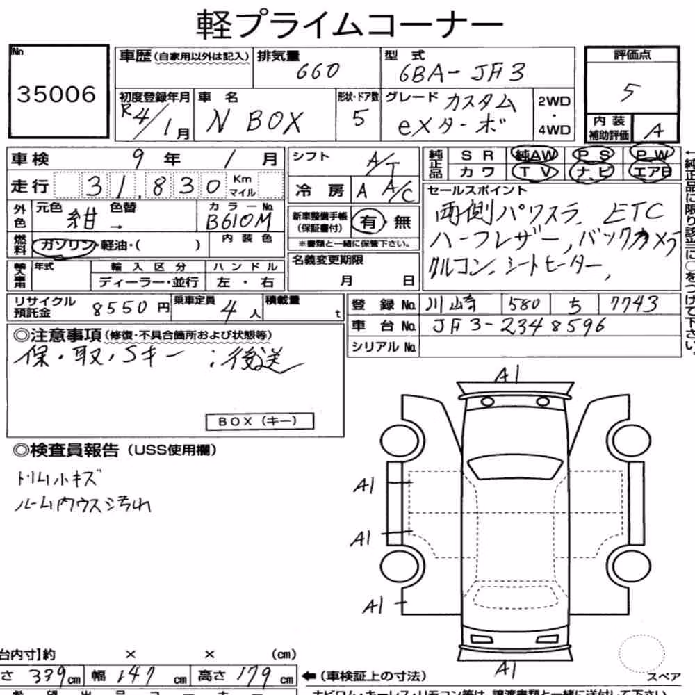 Notka aukcyjna: HONDA N-BOX CUSTOM EX・TURBO