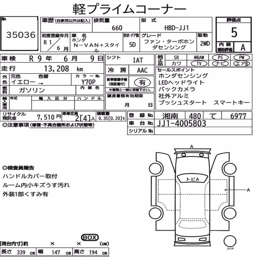 Notka aukcyjna: HONDA N-VAN PLUS STYLE FUN・TURBO HONDA SENSING