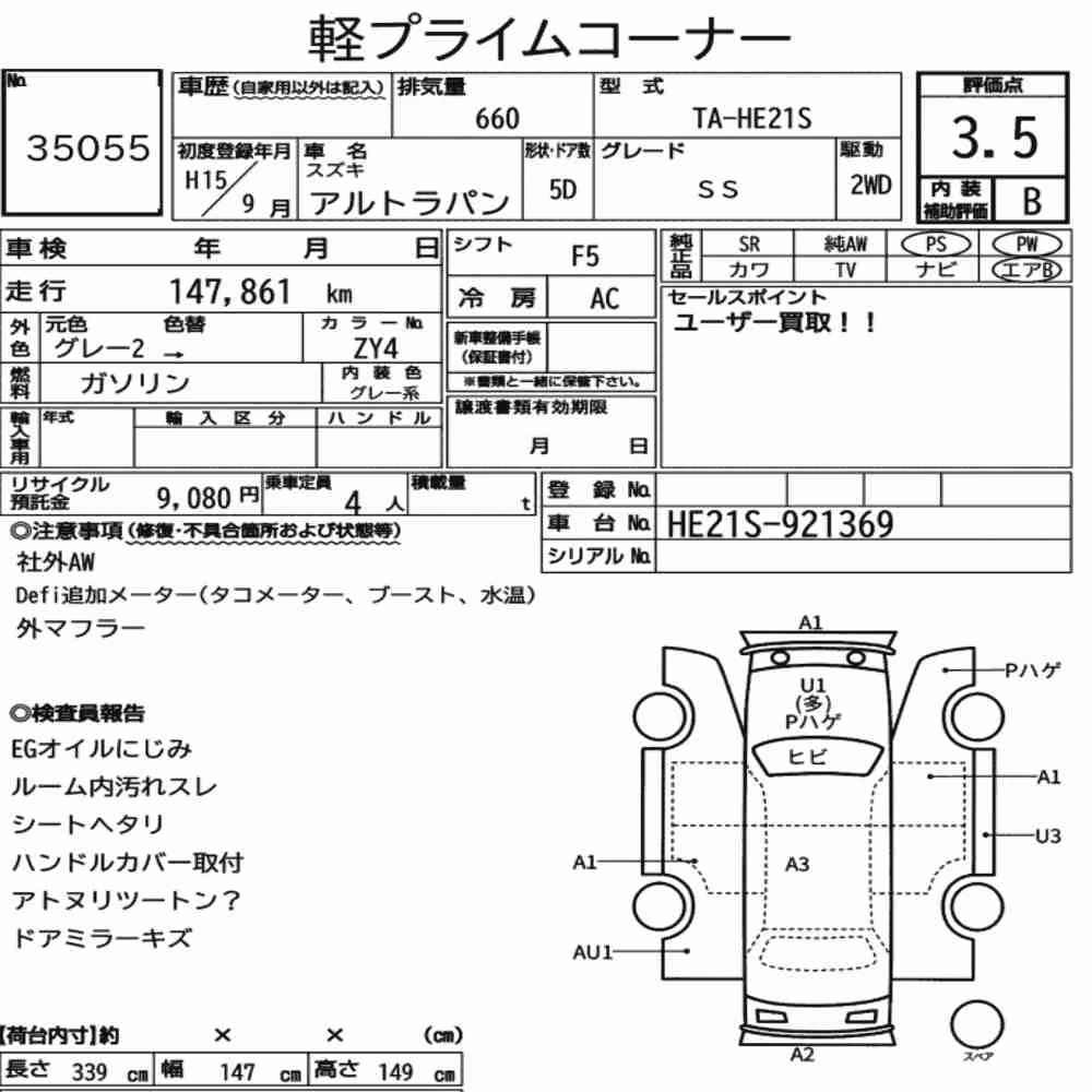 Notka aukcyjna: SUZUKI ALTO LAPIN SS
