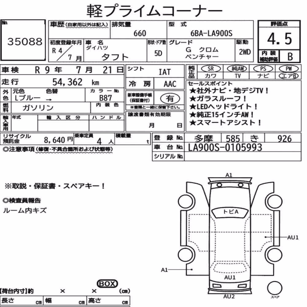 Notka aukcyjna: DAIHATSU TAFT G CHROME VENTURE