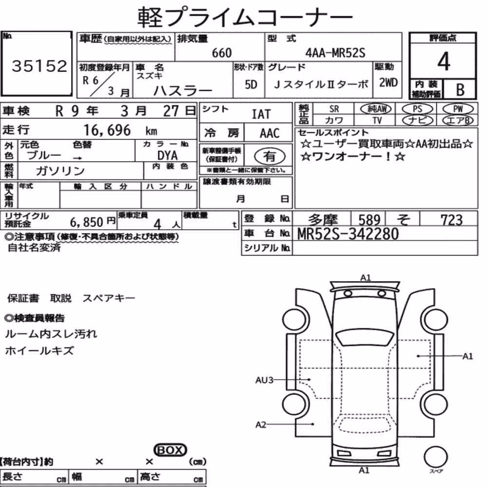 Notka aukcyjna: SUZUKI HUSTLER J STYLEⅡ TURBO