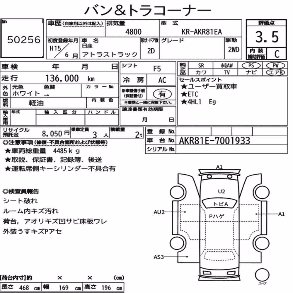 Notka aukcyjna: NISSAN ATLAS TRUCK 2D